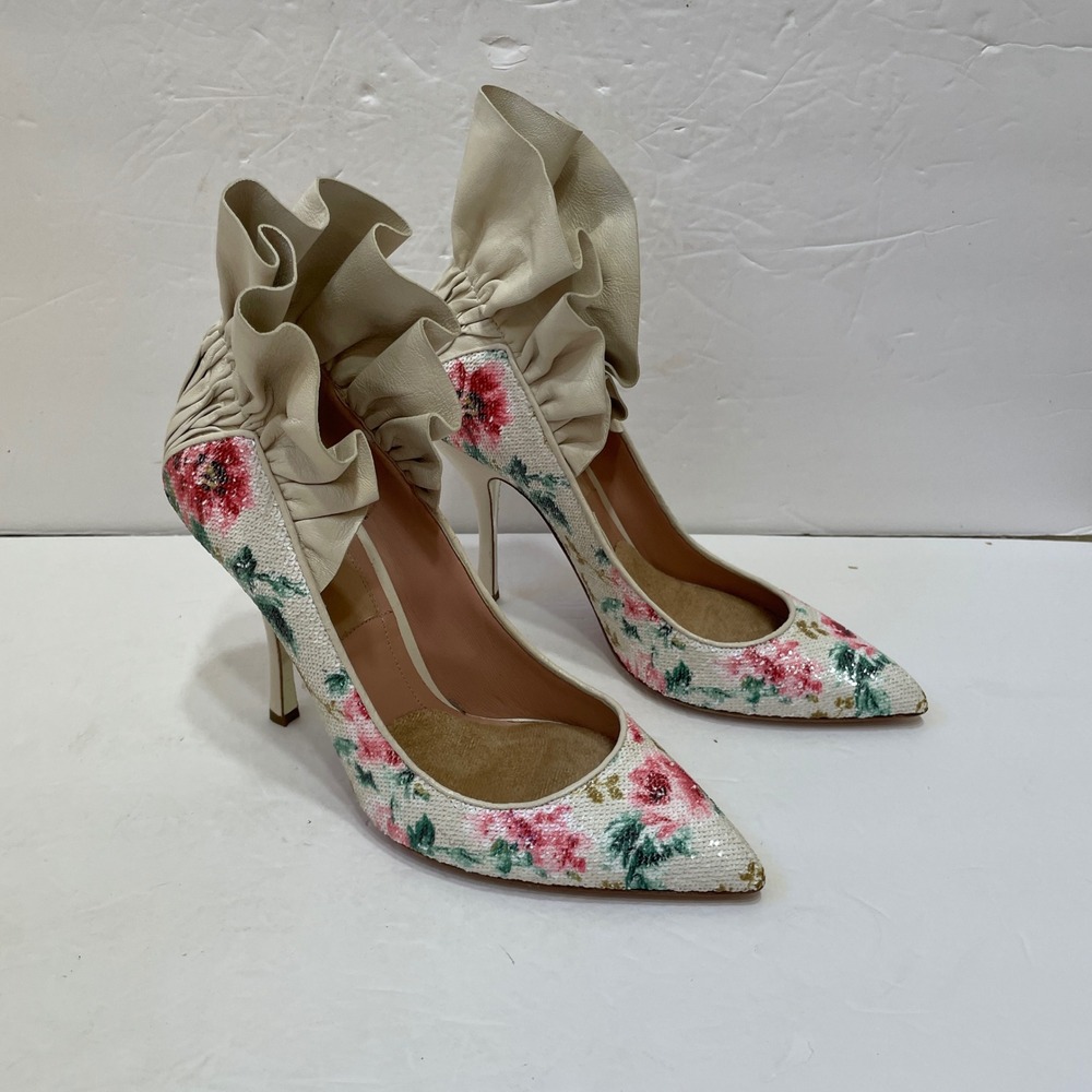 DAHLIA SELVA FRILLS‎ FOR ALL FLORAL PUMPS WITH RUFFLE ANKLE